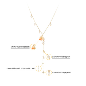 Delicado Collar con Colgante de Vaina de Loto Natural, Chapado en Oro de 14K, <span class=keywords><strong>Cadena</strong></span> con Eslabones de Perlas Falsas Redondas, Joyería Romántica de Moda, Regalo - Product Image 4