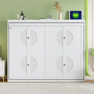 Modern Solid Wood Queen Size Murphy <b>Bed</b> Wall <b>Bed</b> Soft <b>Bed</b> White Eco-Friendly & Durable - Product Image 2