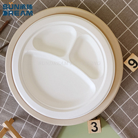 Тарелки из багассы SUNDREAM Sdwx-2259, 9 дюймов, 2-3 секции, утолщенные, биоразлагаемые, компостируемые, желтые/белые, для микроволновой печи и холодильника