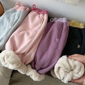 Tongxingyuan Girls Winter Fleece <b>Lined</b> Thickened Casual <b>Pants</b> Solid Color Knitted Cotton Warm <b>Pants</b> - Product Image 3