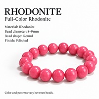 Bracelet en perles rondes de rhodonite rose naturelle, bijoux en pierres précieuses polies, bracelet extensible pour femmes