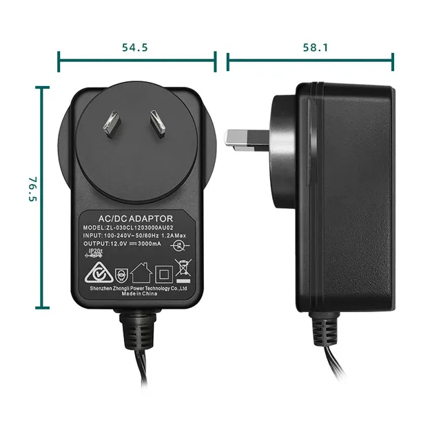 36W DC Brand New AU Plug Switching Power Adapter with ABS Material Line Output Safety Certification