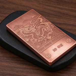 Barre de cuivre fin 999 de 10 oz, plaque gravée avec un dragon chinois, décoration artisanale traditionnelle en métal - Product Image 4
