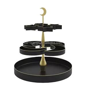 تصميم جديد انفصال أسود معدني 3 طبقات رمضان علبة تزيين في العطلة