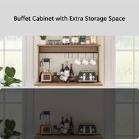 Porte de Grange Coulissante Rustique en Bois Massif Ferme Café Bar Armoire Huche Table De Rangement Buffet avec 6 Crochets pour Salon