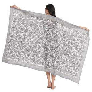 Sarong en coton imprimé à la main gris lune et acier pour femme, léger, idéal comme cache-maillot de bain, pour la plage et les vacances d'été - Product Image 1