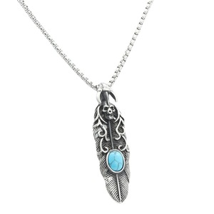 yunnique Eagle Feather Pendant Stainless Steel Turquoise Inlay Men's Necklace <b>Punk</b> Retro Style - Product Image 3