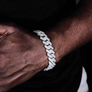Authentic 18K Gold Plated 14mm Prism Facet Cuban Moissanite <b>Bracelets</b> Flawless Micro Pave S925 Silver Custom B2B Manufacturer - Product Image 1