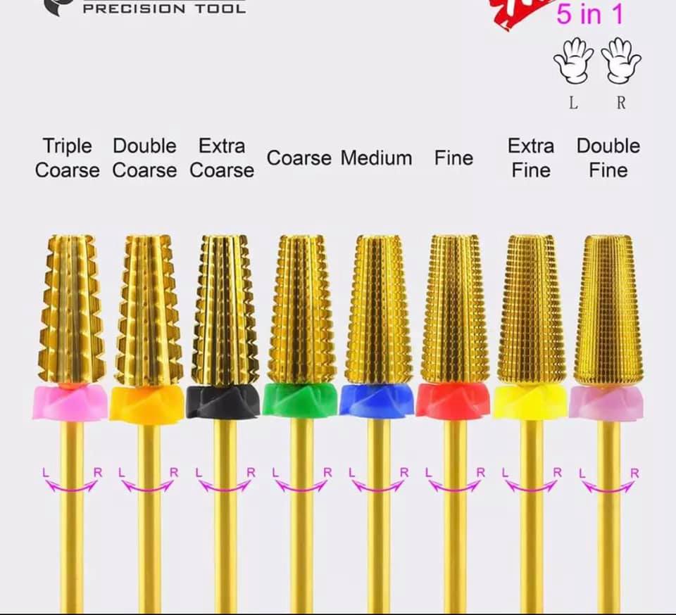 Yodoor 5 em 1 Ouro Tungstênio Aço Nail Bits Profissional Nail Drill Bit E-File Nail Drill Bit Set