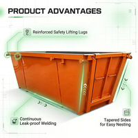 Bac de collecte des déchets de chantier en acier robuste résistant aux intempéries 10m3 avec crochet de levage