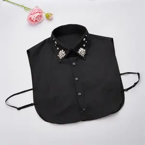 Customized Black White Hand Sewn Rhinestone Detachable Fake Shirt Collar For Women