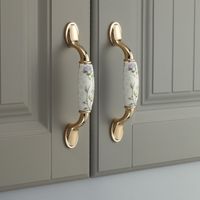 JAYA Meuble de style chinois moderne, commode et armoire de style néo-classique, poignées en céramique à motif doré pour tiroirs et portes, durables