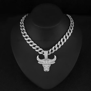 European American Hip-Hop <b>Style</b> Necklace Stylish Animal Bull <b>Head</b> Pendant Full Diamonds 15mm Cuban Chain Street <b>Style</b> - Product Image 5