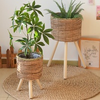 Pot de fleurs et étagère de rangement en bambou nordique tissé à la main pour plantes et fleurs Shandong 03210