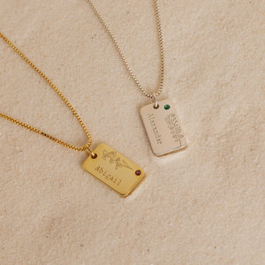 Collana con Ciondolo Personalizzato Lateefah con <span class=keywords><strong>Nome</strong></span> Floreale e Pietra Portafortuna Placcata Oro 18K, Certificazione CE, Regalo per Feste - Product Image 4