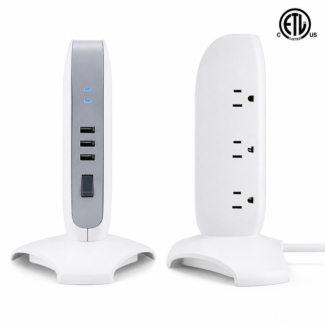 Vertical Tower 15A ETL Certified Power Strip Surge Protector Multi Outlet with 5 AC Outlets 3 USB Charging Ports