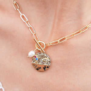 مجوهرات نسائية عتيقة عتيقة من الأحجار الطبيعية غير النظامية سلسلة ربط من التيتانيوم الصلب قلادة قلادة - Product Image 3