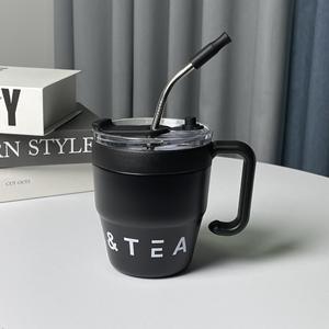 480ml Cross-Border High-Value Stainless Steel Water <b>Cup</b> Office Fashion Wake-up Coffee <b>Sippy</b> with <b>Straw</b> for Home Travel - Product Image 6