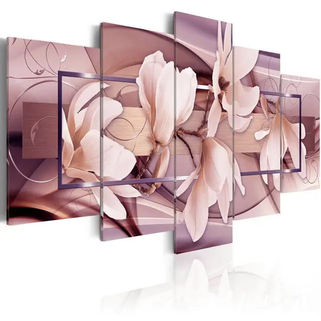 Pintura al óleo arte pared flor lienzo impresora 3D impresión personalizada Rosa cocina moderna 5 paneles paisaje Natural imagen