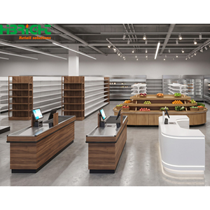 Étagère de présentation en bois pour produits frais, rayonnage gondole de supermarché, rayonnage de détail pour l'agencement des fruits et légumes - Product Image 2