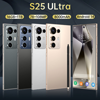 Téléphone portable S25 Ultra 5G LTE en gros à prix abordable, grand écran 7,3 pouces, 108MP, 16 Go, 1 To, 8000 mAh, écran plein, version globale, smartphone OTG