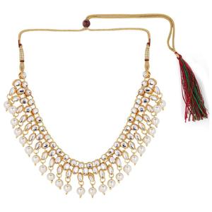 Indien Bollywood Plaqué Or Blanc Cristal Kundan Strass Faux Perle De Mariage Collier Boucles D'oreilles ensemble De Bijoux - Product Image 2