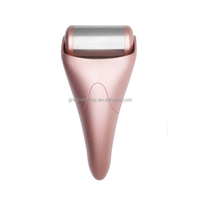 Rouleau de glace en acier inoxydable, or rose, à main, en caoutchouc, pour le visage et les yeux, massage rafraîchissant