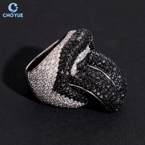 Anillo de Lengua con Incrustaciones de Moissanita Negra VVS, Certificado GRA, Estilo Hip Hop, Plata 925 para Hombre, Venta al Por Mayor - Product Image 3
