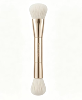 Pinceau de maquillage double embout Huanmutone Or Champagne 2-en-1, poils végétaliens, pour crème et poudre, outil de beauté pratique pour les voyages