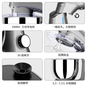 Robot pâtissier sur socle en métal Sm-1524, 7 L, pétrin automatique, 1800 W, 7 vitesses, pour la pâtisserie domestique - Product Image 3