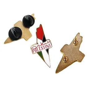 Soporte personalizado gratis chapado en oro broche Bandera de Palestina Pin mapa diseño esmalte Palestina Pin insignia