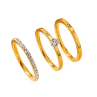 Bague en acier inoxydable 18 carats sertie de zircons, ensemble trois pièces pour femme, style étoilé, sensation de niche et haut de gamme, ne ternit pas