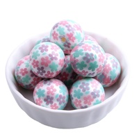 100 Buah Kustom Mode Mint Warna-warni Chunky dengan Manik-manik Mutiara Cetak Bunga Merah Muda untuk Perhiasan Grosir Manik-manik Akrilik 20Mm