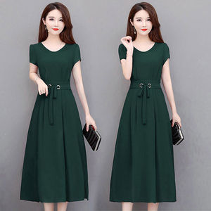 Plus Size Women's V-Neck Short Sleeve Mid Length Belted A-Line Casual Dress Daily Wear - Product Image 2