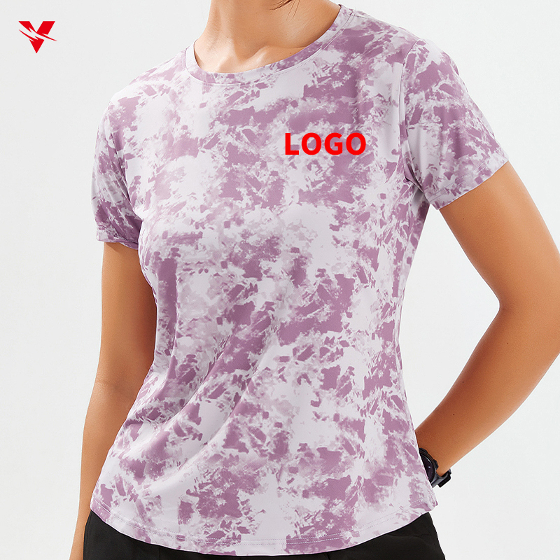 Wholesale Women Breathable Short Sleeve Gym Workout Crop Top Quick Dry Casual Tee-shirt Sport Pour Sports Gym Yoga Tees 2136