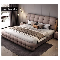 Meubles de chambre à coucher en bois de luxe moderne, lits rembourrés doux, lit double taille king size, cadre de lit avec rangement en cuir