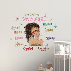 Dessin animé fille noire style féminin proverbes anglais stickers muraux salon chambre décoration papier peint autocollants auto-adhésifs - Product Image 4