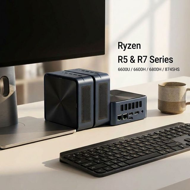Brand New Model Mini PC 16GB 512GB Customizable AMD Ryzen R5-6600H R7-8745HS 2*RJ45 Wi-Fi5 Wi-Fi6 Mini PC