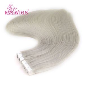 Extensiones de Cabello Adhesivas de Lujo K.SWIGS, Color Gris Claro, Cabello Humano de Doble Trama, Duraderas, Reutilizables, Clásicas - Product Image 3