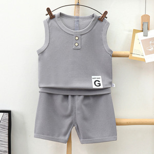 Ensemble <span class=keywords><strong>Veste</strong></span> Teddy Garçon 2026 Nouveau Design Haut <span class=keywords><strong>Sans</strong></span> <span class=keywords><strong>Manches</strong></span> Short Bébé Vêtements d'Été Légers pour Enfants - Product Image 2