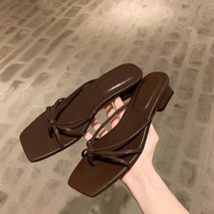 Sandalias de verano de una sola tira de seda satinada, sandalias de tacón alto estilo europeo, elegantes y modernas sandalias de tacón grueso para mujer - Product Image 2