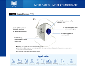 Masque respiratoire FFP2 NR avec valve, tissu non tissé 3 couches, jetable, pour la protection contre la poussière et les gaz nocifs - Product Image 6