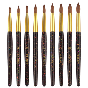 Juego de 9 Pinceles de Uñas Kolinsky de Primera Calidad con Mango Negro Brillante para Manicura Acrílica, Salón y Uso Personal - Product Image 1