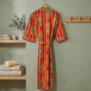 Vestido Kimono de Algodón Tejido Vintage para Mujer, Estampado de Tigre Chinoiserie, Largo hasta el Suelo, con Cinturón, Ropa Casual para Estar en Casa - Product Image 3