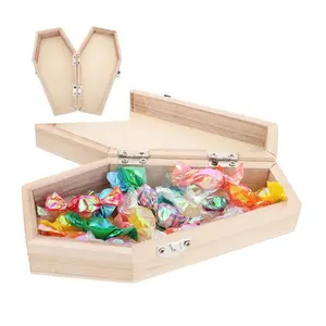 나무 사탕 할로윈 관 선물 상자 OEM 크기 자연 색상 DIY 도매 가격에 준비