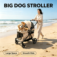 Poussette Métallique Transfrontalière Best-seller pour Animaux de Compagnie (Chiens et Chats de Taille Moyenne/Grande) – Utilisation Extérieure, Pliage en un Clic, Poignée Réglable