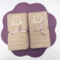 Menú de Lino 100% Orgánico Personalizado, Blanco con Bordes Crudos, Logotipo Impreso para Invitaciones de Boda