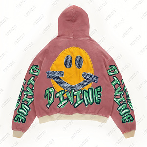 Sweat-shirt unisexe surdimensionné à capuche brodé, imperméable et coupe-vent, avec fermeture éclair, en coton lavé de haute qualité, tailles plus grandes - Product Image 4