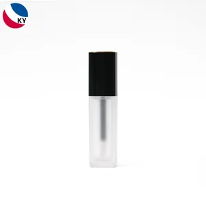 Toptan cam tüpler dudak parlatıcı kutusu ruj kozmetik ambalaj 6ML plastik Lipgloss tüp buzlu kare siyah kapak