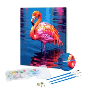 Arte em tela DIY para pintura a óleo, arte em parede de flamingos, pintura a óleo de animais, pintura decorativa para casa por número, à venda